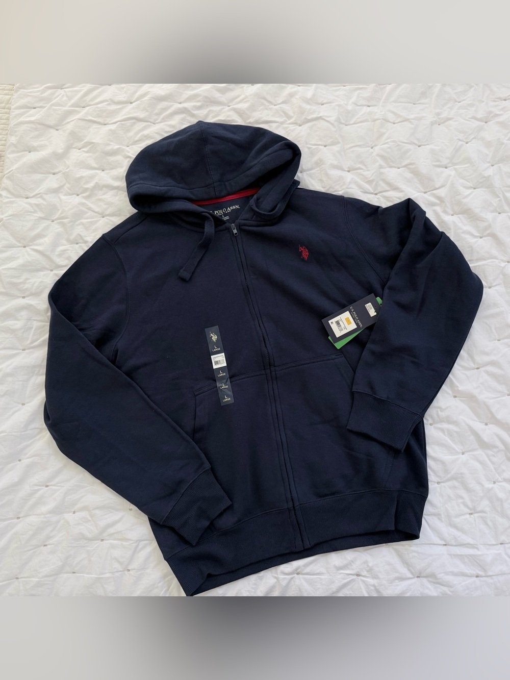 NWT U.S. Polo Assn. Navy Blue Hooded Zip Up Sweatshirt | L